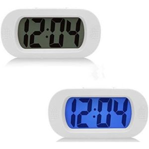 Mini Réveil Matinal, Réveil Simple, Réveil Snooze, Led, Numérique, Silencieux, Lcd, Grand Écran Électronique, Piles, Lumière Colorée, Blanc - Neuf