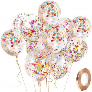 Lot De 30 Ballons À Confettis En Latex Avec 1 Ruban Pour Fêtes D'Anniversaire, Mariages, Anniversaires De Mariage Et Décorations De Fête - Blanc Et Doré - 30,5 Cm - Neuf
