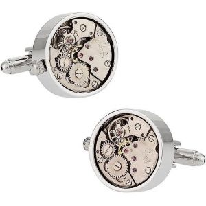 Feuille De Travail Mouvement Steampunk Boutons De Manchette Avec Couvercle En Verre - Argent Horloge Boutons De Manchette Lien Spécial Occasi - Neuf
