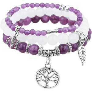 Kalanka-3 Pcs Bracelet Pierre Naturelle Femme,Boho Bracelet Perles Femme Avec Pendentif Arbre De Vie,Bracelets De Yoga Femmes,17-24 Cm Bracelets Pierre Coloré,Bijoux Cadeau Pour Femmes Fille - Neuf