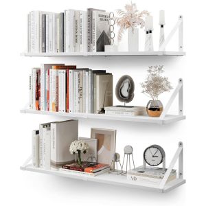 JEXNOVASHOP-CASSA ZENO &Eacute;tag&egrave;res murales suspendues pour le mur, lot de 3, 80 cm x 20 cm &Eacute;tag&egrave;re Biblioth&egrave;que pour chambre &agrave; coucher Salon Bureau Salle de bain Cuisine Bois rustique avec support m&eacute;tal - Neuf