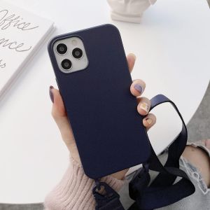 KAL-Cha&icirc;ne De T&eacute;l&eacute;phone Portable - &Eacute;tui De Protection Pour Iphone 13 Pro Max - En Nylon - Avec Bandouli&egrave;re - En Silicone Liquide - Avec Cordon De Serrage - Pour Iphone 13 Pro Max - Bleu Marine - Neuf