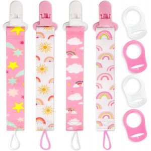 4 Pieces Baby Pacifier Chain,Cha&icirc;ne De Sucettes Avec 4 Pieces Pacifier Clip Adapter Pour Nouveau-N&eacute; Pour Naissance Bapt&ecirc;me Anniversaire Cadeau De No&euml;l - Neuf