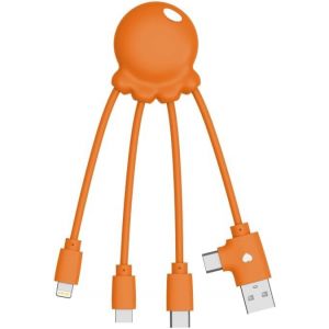 JGD-- Octopus OBP C&acirc;ble Multi USB 4 en 1 en Forme de Pieuvre - Chargeur Universel en Plastique Recycl&eacute; issu des Oc&eacute;ans - USB USB-C Lightning Micro USB - Compatible Smartphones - Orange - Neuf