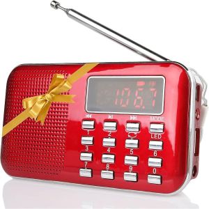 Radio portable rechargeable RF23 FM/AM USB Micro-SD et lecteur Mp3 intégré. (Rouge) - Neuf