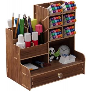 Organiseur de bureau en bois de grande capacité avec tiroir pour la maison,le bureau et l'école (B17 Bois de noyer) - Neuf