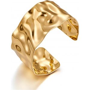 Kalsw-Bracelet Manchette Épais Martelé Pour Femme-Style Vintage Bohème-Large Bracelet Irrégulier-Bracelet Épais Doré Et Argenté - Neuf