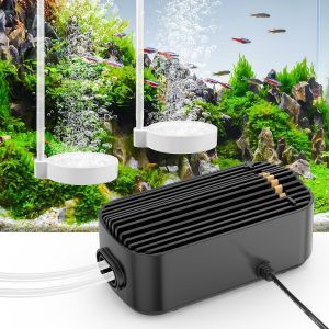 Bulleur Aquarium 5w Silencieuse,Nano Silent Mini Pompe À Air Aquarium Avec 2 Sorties,Débit Réglable,Pompe À Oxygène Puissante Avec Clapet Anti-Retour Pour Poissons Et Crevettes,<40 Db - Neuf