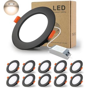 Spot Led Encastrable Noir Extra Plat, 10 Pack 7W 700Lm = 70W Incandescence, Ip44, Blanc Naturel 4000K, Ac 220-240V,D&eacute;coupe 80-90Mm,Rond Plafond Encastr&eacute; Pour Salle De Bain,Cuisine,Salon,Couloir - Neuf