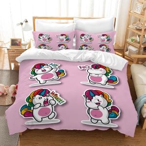 Sjzg-Parure De Lit 3 Pi&egrave;ces En Microfibre Avec Housse De Couette Et Taie D'oreiller, Motif De Motocross Licorne Pour Enfants (Licorne C, 200 X 200 Cm) - Neuf