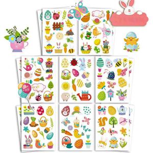 Trahoo-12 Feuilles Gommette Pâques Pour Enfant, Stickers Paques Motifs ?Uf Lapin Fleurs Grenouille, Autocollants Pour Décoration De Pâques Et Printemps - Neuf