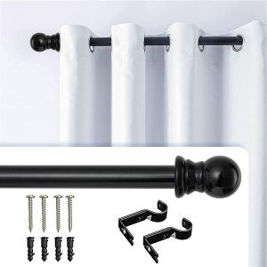 Tringle À Rideaux,76-152cm Tringle À Rideaux Extensible Avec Bornes Rondes En Acier Inoxydable,Tringle À Rideaux Célibataire Décoratif Pour Fenêtre De Cuisine/Noir - Neuf
