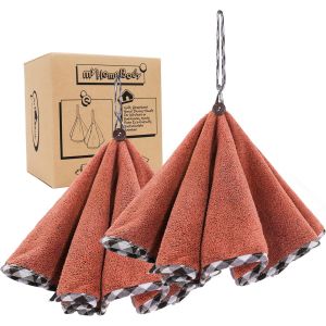 Eryi-Essuie-Mains Pour La Salle De Bain Et La Cuisine Avec Boucle De Suspension, Essuie-Mains Ronds En Fibre De Charbon De Bois, Doux Et Absorbants, Set Of 2 Brick Red Towels - Neuf