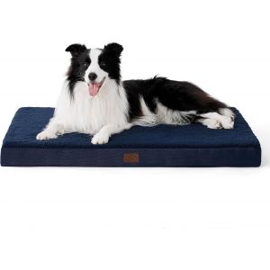 Coussin Chien Dehoussable Orthop&eacute;dique - Tapis Pour Chien Grande Taille 91x69x7.6cm, Lit Pour Chien En Mousse Avec Rev&ecirc;tement De Peluche, Matelas Pour Chien Lavable, Bleu Marine - Neuf