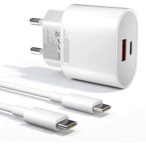 JGD-Chargeur USB C 20W pour iPhone 17 16 15 14 13 12 Pro XS XR 8 7 6S Plus Mini SE, Prise Rapide USBC Adaptateur Secteur Type C PD+QC Double Mural Prise Bloc iPhone Prise Secteur USB C Adapteur Charg - Neuf