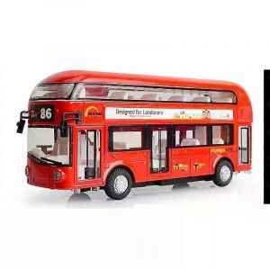 Bus miniature à deux étages en alliage moulé sous pression, échelle 1:36, portes ouvertes, son et lumière, véhicule à tirer, cadeaux pour enfants - Neuf