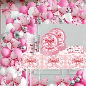 Letnerny-171pcs Ruban Rose Thème Fête D'anniversaire Décoration, Vaisselle Fête D'anniversaire, Ballons En Papier Aluminium, Décoration Arc, Accessoires Mariage - Neuf