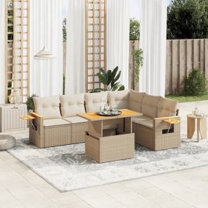 Prolenta Premium - Salon De Jardin Avec Coussins 7 Pcs Beige R&eacute;sine Tress&eacute;e - Neuf