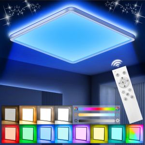 KAL-Plafonnier Led Réglable Avec Télécommande, Lampe Plafond 24W 3000K6500K 2800Lm, Luminaire Plafonnier Rgb 7 Couleurs, Plafonnier Carrée Moderne Pour Petite Pièce, Cuisine, Salon, Balcon - Neuf