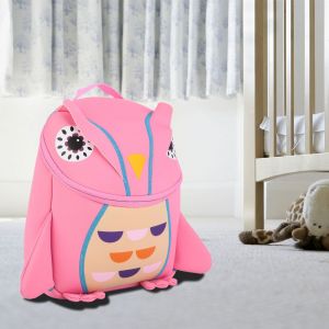 Sac a dos d'ecole etanche 3D motif hibou pour enfants, grande capacite (rose) - Neuf