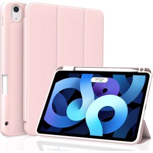 Coque Pour Ipad Air 11 Pouces M2 (2024) 6e Génération,Ipad Air 5e/4e Génération 10,9 2022/2020,Auto Réveil/Sommeil Étui Avec Porte-Stylet,Tpu Souple Support Pencil Pro/Usb-C,Rose - Neuf