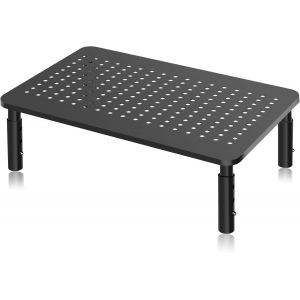 Support Moniteur,Rehausseur Ecran PC Bureau avec Plate-Forme Métallique Ventilée (370x235mm),Réglable en 3 Hauteurs pour Laptop,Imprimantem,Projecteur,Imprimante jusqu'à 20 kg - Neuf