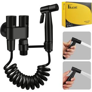 Douchette de bidet pour toilettes, en acier inoxydable, avec douchette &agrave; main 1 en 2 sorties &agrave; double commande 1 en 2 sorties, distributeur de robinet et tuyau pour laver les animaux de - Neuf