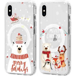 SJZG-2 Pi&egrave;ces No&euml;l Coque Magn&eacute;tique Pour Iphone Xs Max 6,5'', Etui En Motif Dessin Cadeau De No&euml;l Compatible Avec Magsafe, Housse Christmas Silicone Tpu Bumper Cover Pour Iphone Xs Max, No&euml;l 03 - Neuf