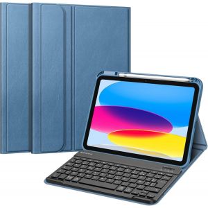KALANKA-Clavier pour iPad (A16) 11&egrave;me G&eacute;n&eacute;ration 11 Pouces 2025, iPad 10&egrave;me G&eacute;n&eacute;ration 10.9u201d 2022 - Clavier AZERTY sans Fil Bluetooth, Housse Multiposition Fonction Ranger Stylet, Bleu Oc&eacute;an - Neuf