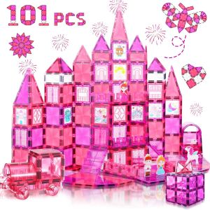 KAJGL-Blocs De Construction Magnétiques 101Pcs Avec Voitures,Stem Jouets De Construction Magnétiques Princesse Pour Enfant 3 4 5 6 7 8 Ans Garçon Fille - Neuf