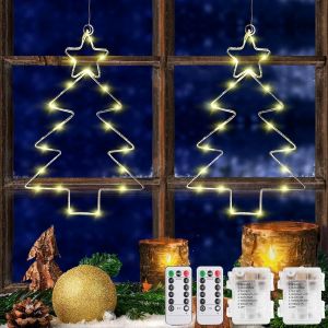 Naeryut-Lot De 2 Éclairages De Noël Led Pour Fenêtre-8 Modes-Télécommande-Éclairage De Fenêtre-Éclairage De Fenêtre-Éclairage De Fenêtre-Éclairage Led-Fonctionne Avec Piles - Neuf
