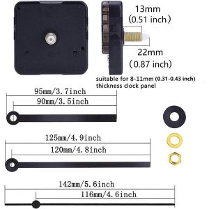 TZF-Mouvement d'horloge Silencieux, Mouvement d'horloge Murale à Quartz avec Aiguilles Noir pour Les pièces d'horloge DIY (22 mm / 0.87 inches) - Neuf