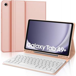 Coque Clavier pour Samsung Tab A9+/A9 Plus 11"", AZERTY Fran&ccedil;ais Clavier Bluetooth D&eacute;tachable pour Samsung Galaxy Tab A9+/A9 Plus 11"", Rose - Neuf