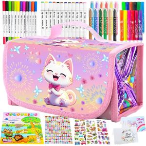 Kit Feutres Coloriage Enfants 64 Pcs,Set D'art Pour Enfants Avec Crayon Trousse,Crayons De Couleur,Stylos Aquarelle,Coloriage Enfant Cadeau,Cadeau Pour 3 4 5 6 7 8 9 Ans Enfants - Neuf