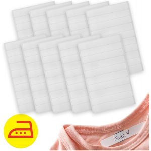KALANKA-- 100 Pi&egrave;ces Etiquette Vetement Enfant Vierge Thermocollantes Inscriptibles Blanche 0,9 x 5,2 cm - Lavables Jusqu'&agrave; 60&deg;C, r&eacute;sistantes au s&egrave;che-linge - Neuf
