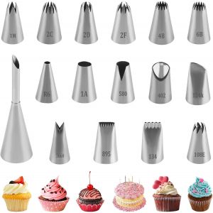 Kalanka-16pcs Douilles P&acirc;tisserie Grandes Inox Professionnelles, Embouts Pour Poche &Agrave; Douille, Grandes Buses + 1 Douille &Agrave; Choux, Accessoires D&eacute;coration G&acirc;teaux Cupcakes Biscuits Gla&ccedil;age - Neuf