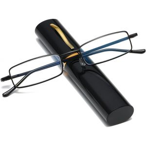 Lunettes de lecture fines avec tube pour homme et femme, anti-lumière bleue, petit lecteur à charnière à ressort avec étui portable à clip - Neuf