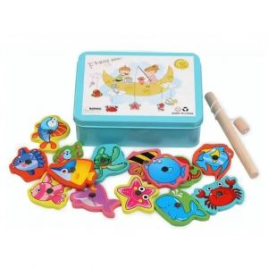 Jeu de peche magnetique en bois, leger, lisse, couleurs vives, motifs riches, jeu de peche pour enfants - Neuf