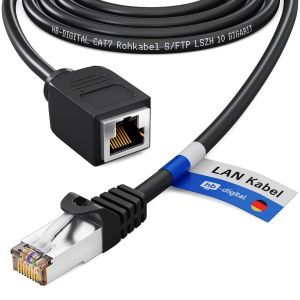 KAL-Rallonge De Câble Patch 7,5 M Cat.7 Rj45 Mâle Et Femelle Noir | Extension Ethernet, Lan Et Connecteur De Câbles Réseau 10 Gbit/S | Câble Brut S/Ftp Sans Halogène Pimf 600 Mhz Cat7 Cat6A - Neuf