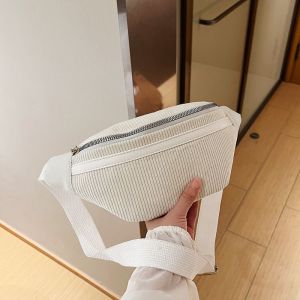 Sac banane beige pour femme et homme, en velours c&ocirc;tel&eacute; beige, unisexe avec ceinture r&eacute;glable, sac de poitrine pour le sport et les voyages - Neuf