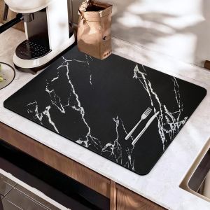 Cmws-Tapis Sechage Vaisselle, 50 X 40 Cm Tapis Egouttoir Vaisselle, Tapis Machine A Café Antidérapant, Tapis Absorbant Vaisselle Marbre, Tapis Evier Cuisine Pour Vaisselle, Bar, Machine À Café - Neuf