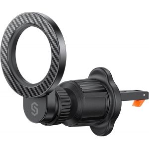 pour Support Voiture MagSafe, [Ventilation en Anneau] Support T&eacute;l&eacute;phone Magn&eacute;tique &agrave; Rotation 360 Degr&eacute;s, Compatible avec iPhone 17 16 15 Pro Max 14 13 12, Samsung, Style en Fibre de Carbone - Neuf