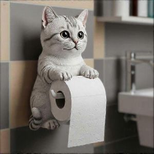 Porte-papier toilette chat, porte-essuie-tout 3D amusant, joli support mural decoratif pour papier toilette, rangement mural pour salle de bain et cuisine - Neuf