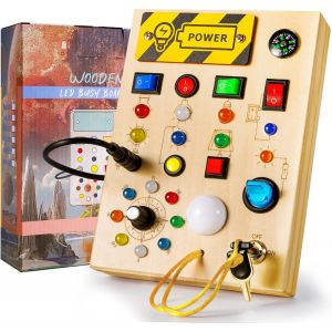 TDRFL-Montessori Busy Board Jouet,Enfants Activity Board En Bois Avec 17 Led,Sensory Learning Toys Pour 3 Ans,Jouets Educatif Cadeau Pour Bebe,Garçons Et Filles - Neuf