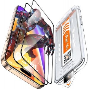 CAUC-Lot de 2 films de protection d'&eacute;cran pour iPhone 16 Pro Max en verre blind&eacute; [Full Screen] Installation automatique [Duret&eacute; 9H] Anti-chocs, anti-rayures, anti-traces de doigts, anti-huile - Neuf