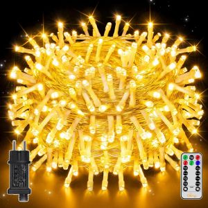 Guirlande Lumineuse Led 20 M 200 Led, Guirlande Lumineuse De No&euml;l Ip44 &Eacute;tanche Avec T&eacute;l&eacute;commande Et Minuterie, 8 Modes, D&eacute;coration De F&ecirc;te Pour No&euml;l, Anniversaire, Mariage, Salon, Blanc Chaud - Neuf
