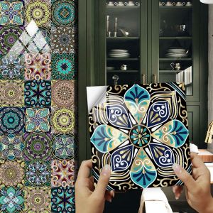 16 PCS Papier Peint Carrelage Autocollant 10 x 10 cm Style Mosaïque Sticker Mural Film Décoratif Imperméable pour Carreaux de Mur de Salle de Bains et de Cuisine - Neuf