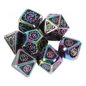 Ensemble de 7 des d'engrenage en metal transparent, kit de des polyedres a chiffres pour l'enseignement des mathematiques, couleur eblouissante, noir - Neuf