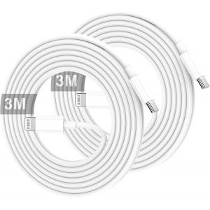 DDA-Câble USB C Lightnning 3m-Lot de 2 [Certificat MFi] Rapide Type C Câble Charge Chargeur Type C Câble Chargeur pour iPhone 14 13 12 Pro Max Mini/11/XS/X/8 Plus/2020 SE/iPad - Neuf