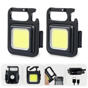 HUTP-Mini porte-cl&eacute;s COB Super lumineux,lampe de poche Portable,lampe de charge,lumi&egrave;res de Camping avec aimant,4 Modes d'&eacute;clairage,lumi&egrave;re de forage-2pcs - Neuf